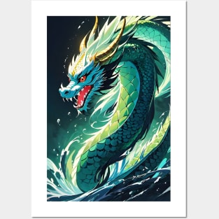 Green asian dragon Posters and Art